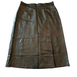 Spanx High Waisted Faux Leather Slit Pull-on A-line Midi Skirt Black XL